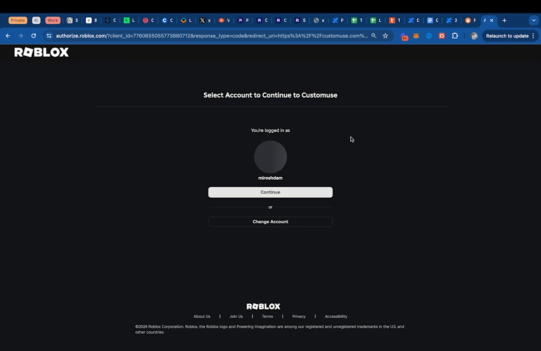 Sign in to your Roblox account and link to Customuse app on Roblox