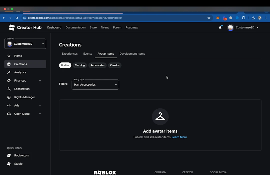 Step 2 of the Roblox 2D upload flow from Customuse